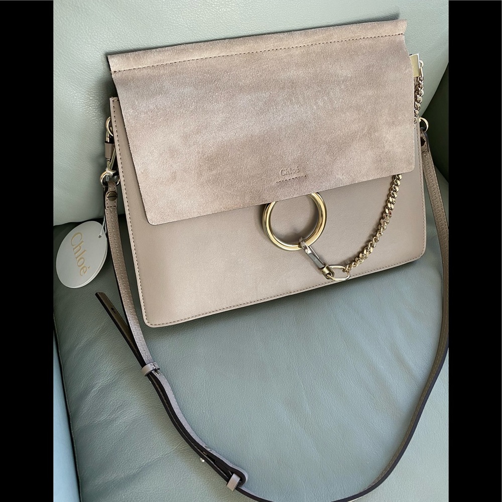NEW 2020 Chloe Faye Medium Motty Grey Shoulder Bag